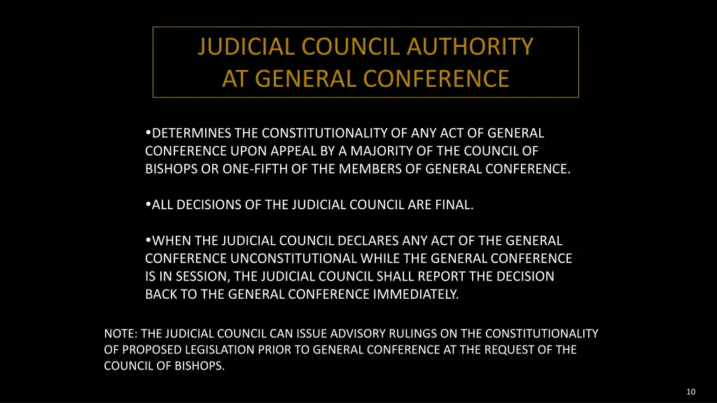 judicial council authority at general conference