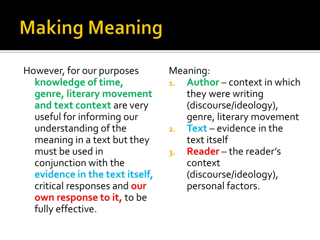 however for our purposes knowledge of time genre