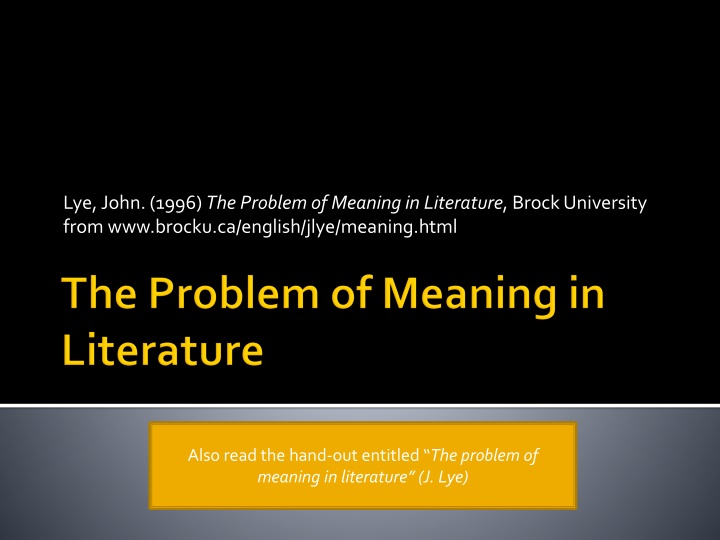 lye john 1996 the problem of meaning