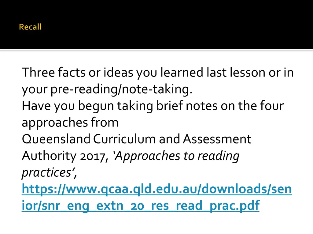 three facts or ideas you learned last lesson