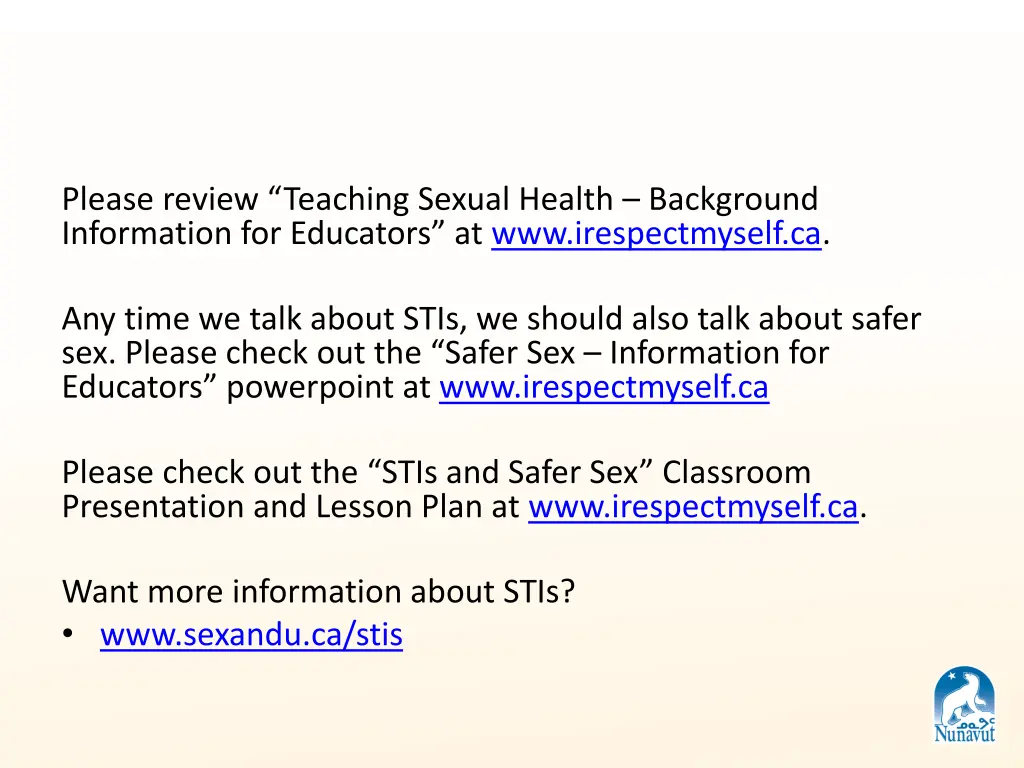 please review teaching sexual health background