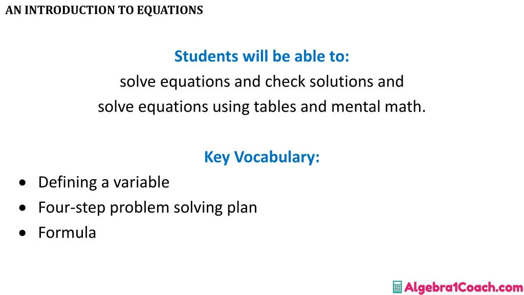 an introduction to equations 1