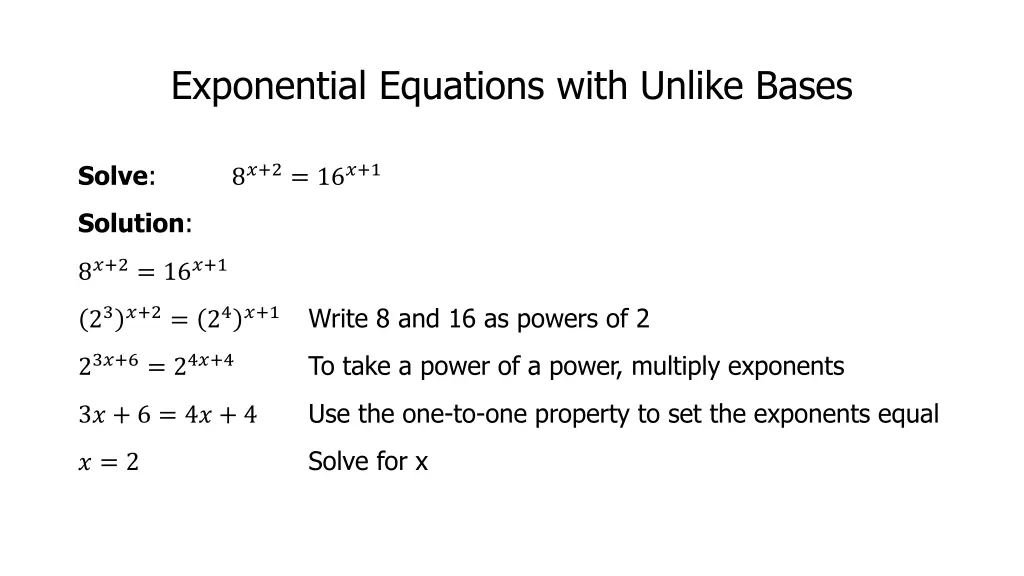 exponential equations with unlike bases
