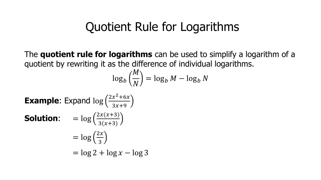 quotient rule for logarithms