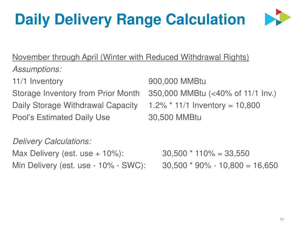daily delivery range calculation 1