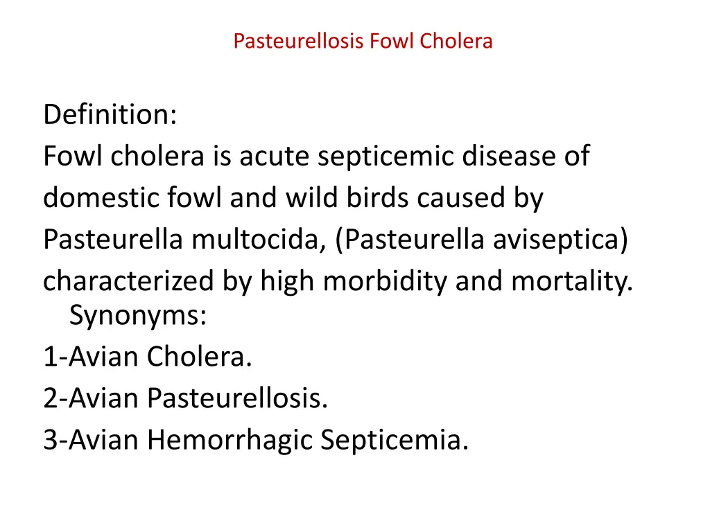 pasteurellosis fowl cholera
