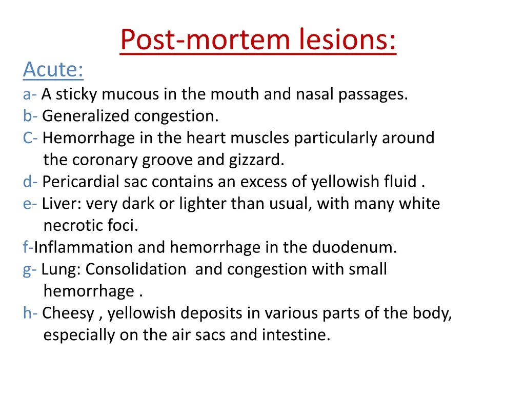 post mortem lesions
