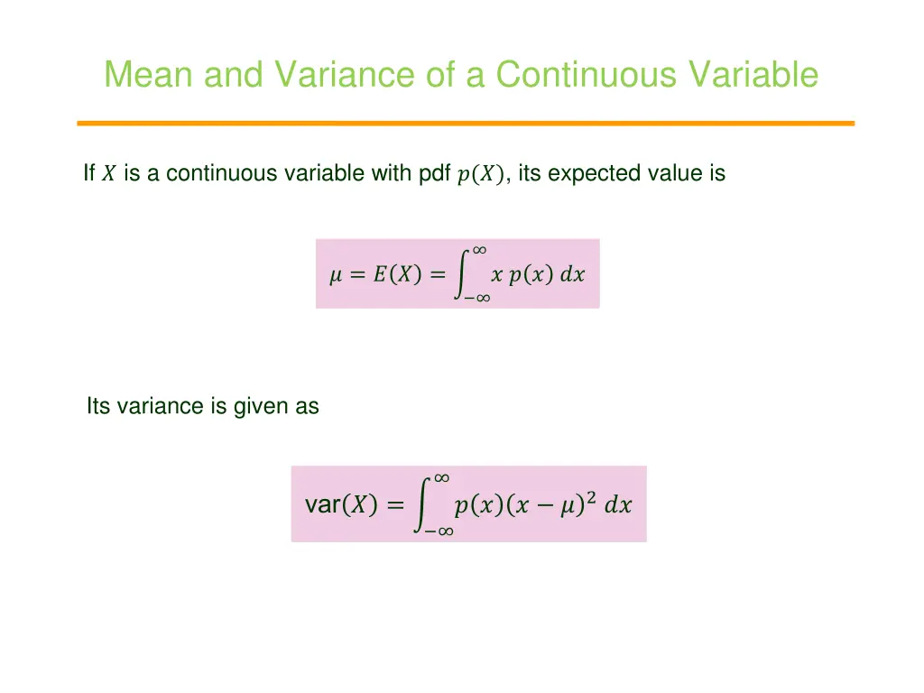 mean and variance of a continuous variable