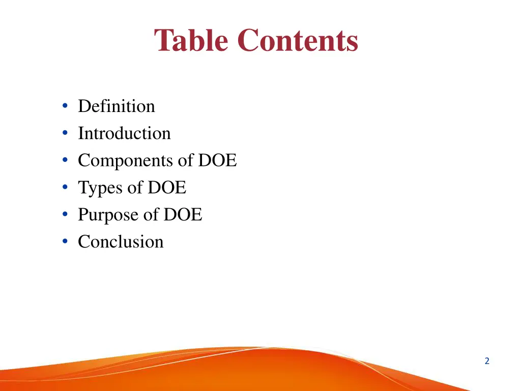 table contents