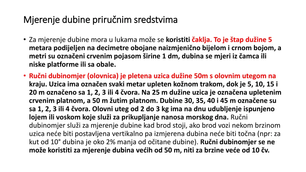 mjerenje dubine priru nim sredstvima mjerenje