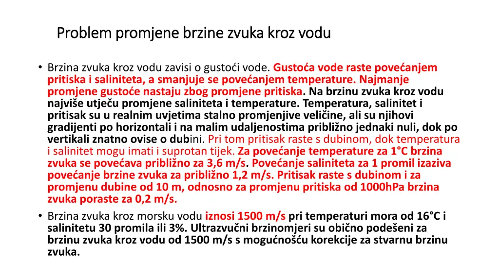 problem promjene brzine zvuka kroz vodu problem