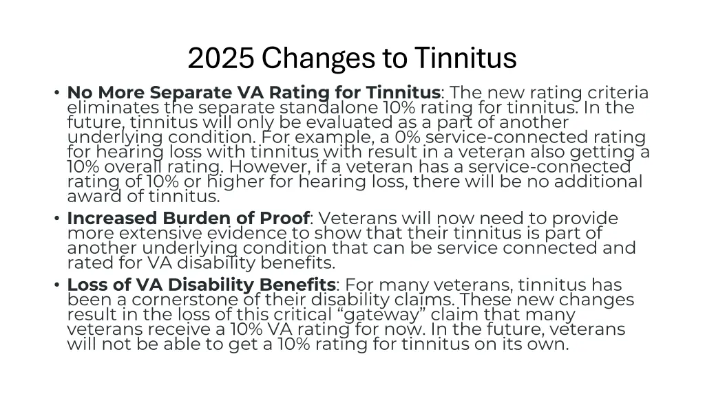2025 changes to tinnitus no more separate