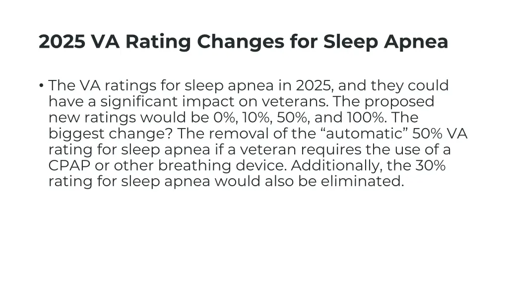 2025 va rating changes for sleep apnea