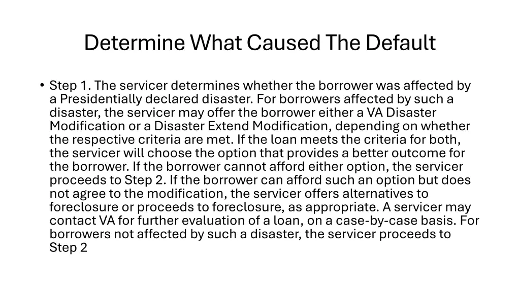 determine what caused the default