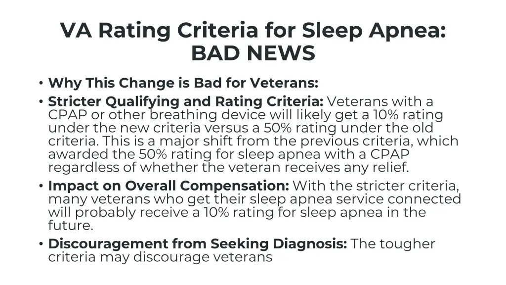 va rating criteria for sleep apnea bad news