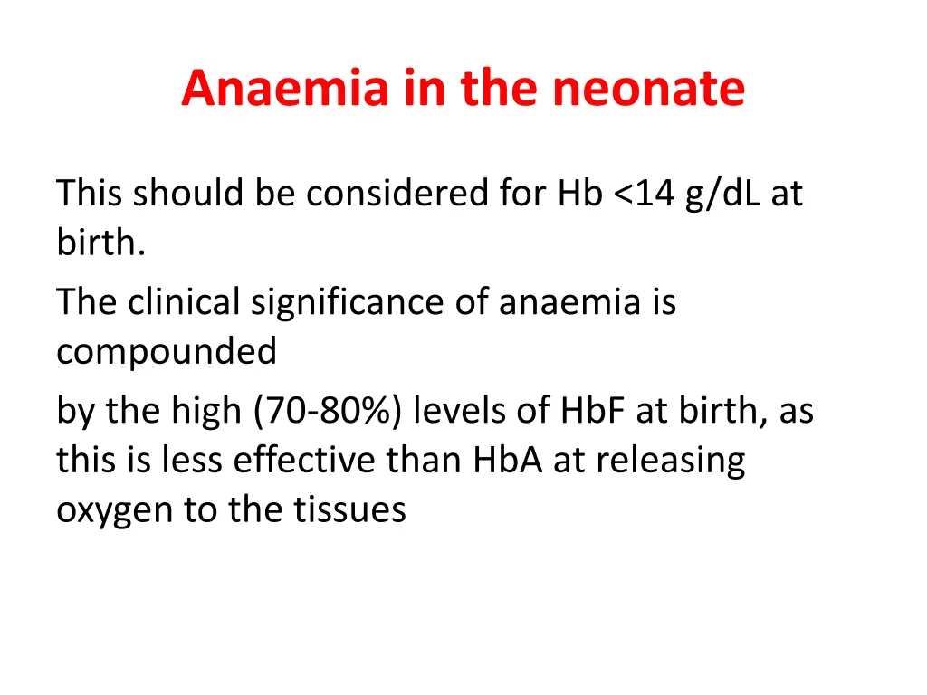 anaemia in the neonate