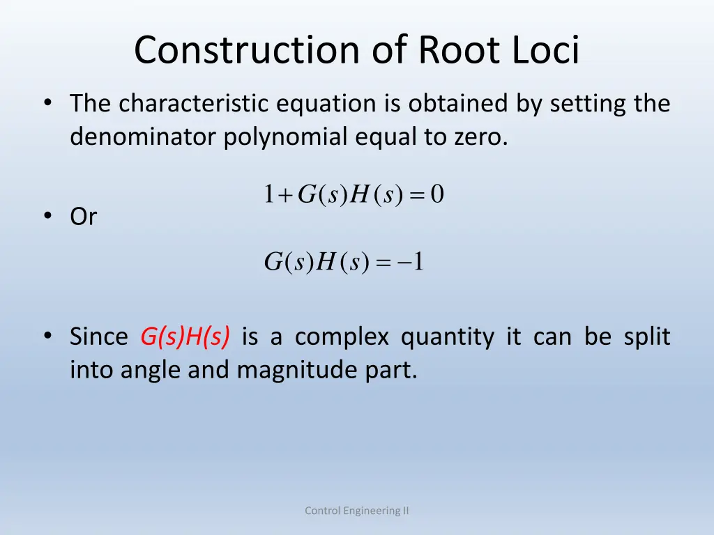 construction of root loci the characteristic