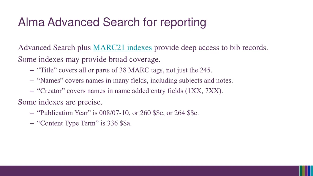 alma advanced search for reporting