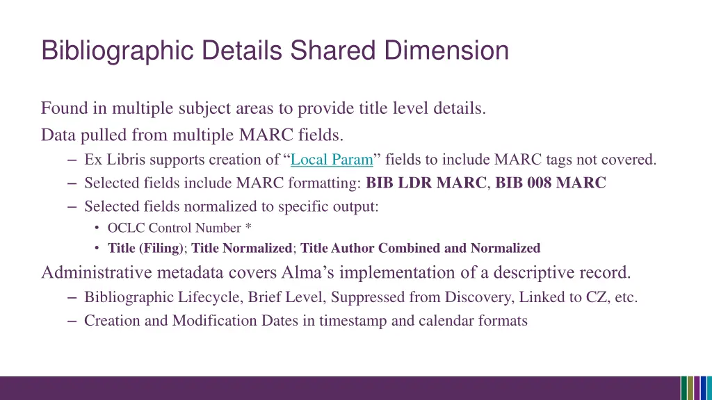 bibliographic details shared dimension