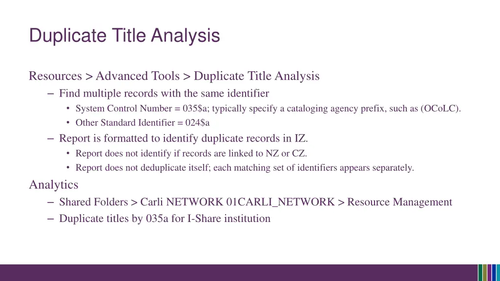 duplicate title analysis