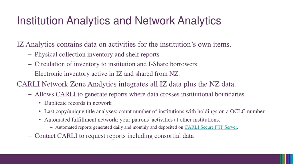 institution analytics and network analytics
