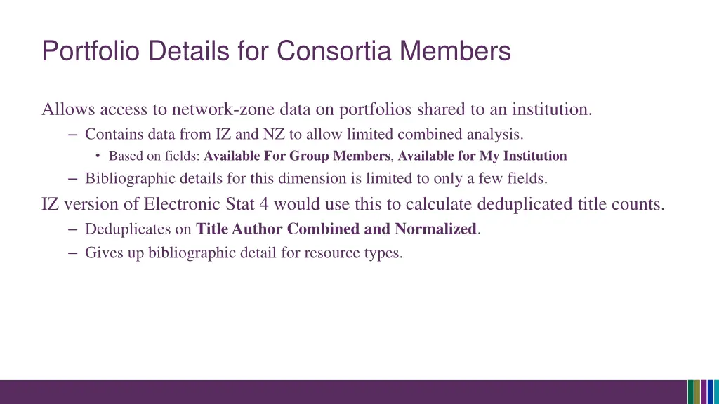 portfolio details for consortia members