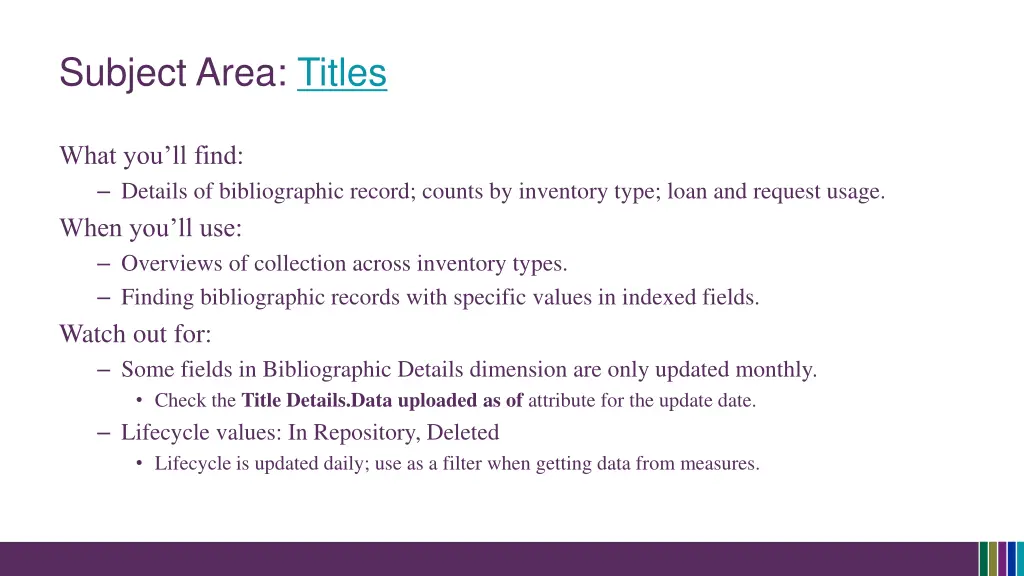 subject area titles