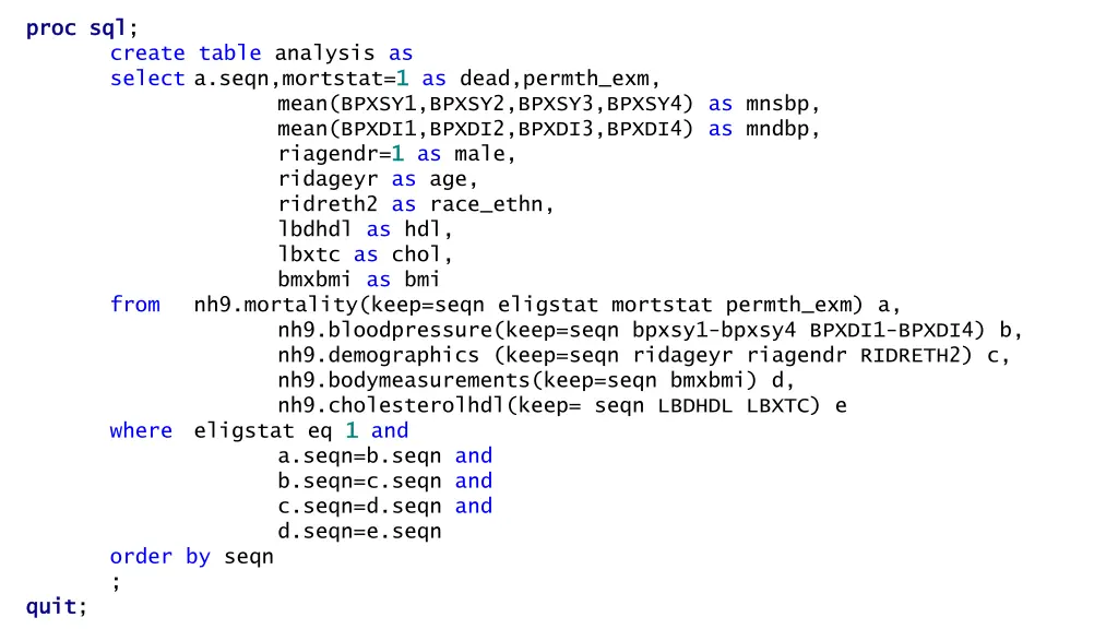 proc proc sql quit quit