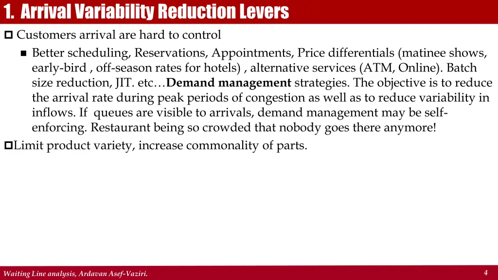 1 arrival variability reduction levers