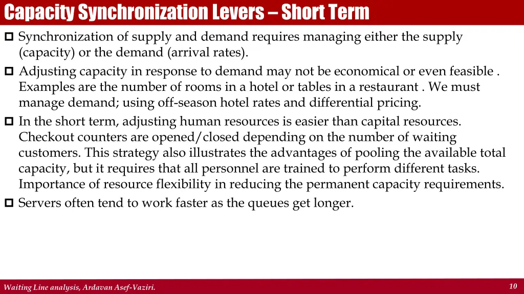 capacity synchronization levers short term