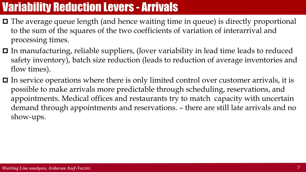 variability reduction levers arrivals