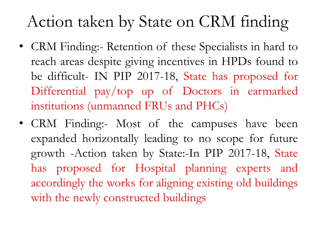 action taken by state on crm finding