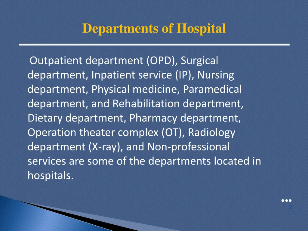 departments of hospital