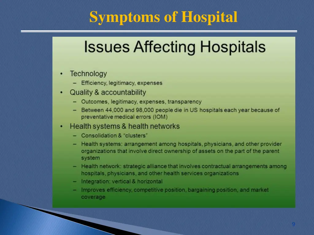 symptoms of hospital