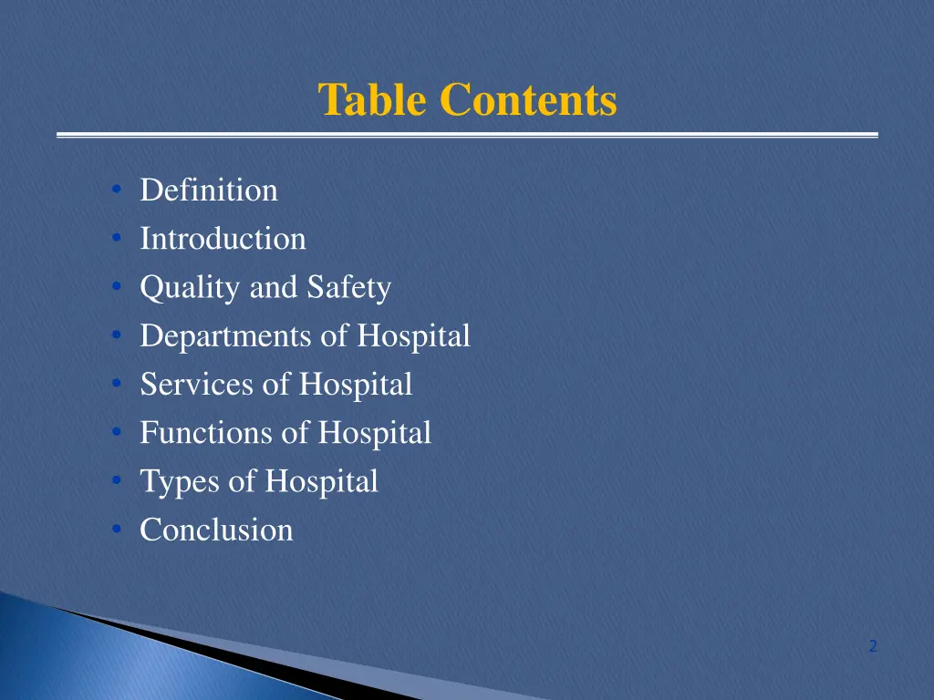 table contents