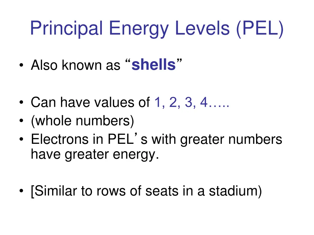 principal energy levels pel