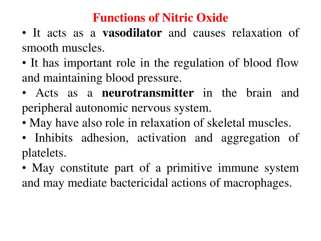 functions of nitric oxide