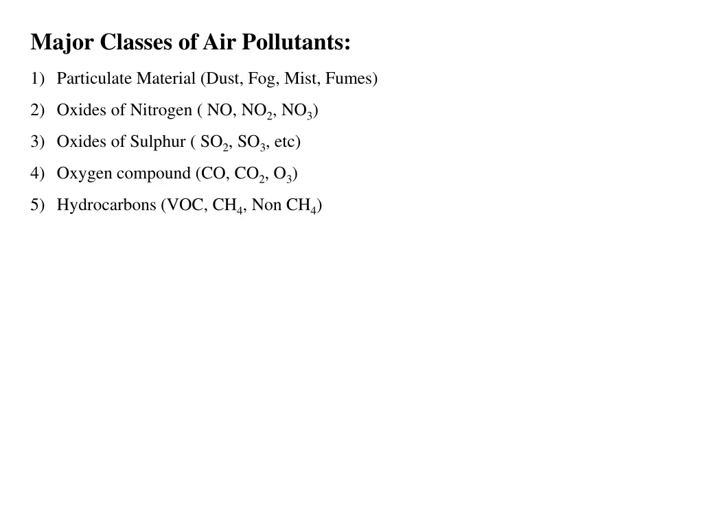 major classes of air pollutants