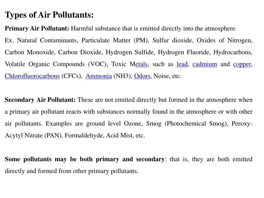 types of air pollutants