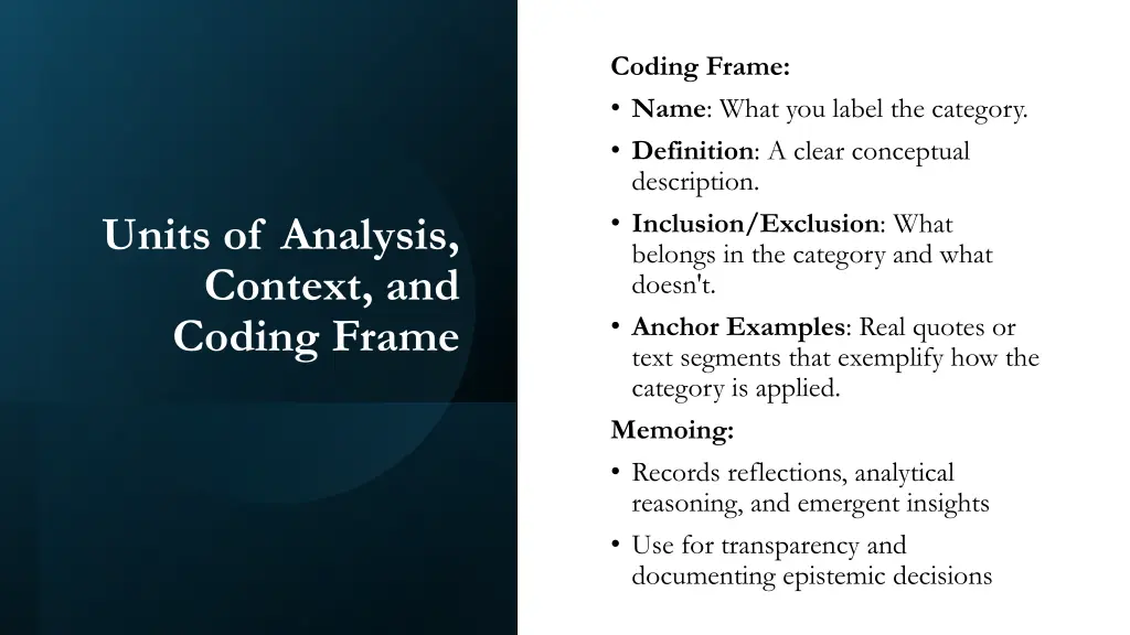 coding frame name what you label the category
