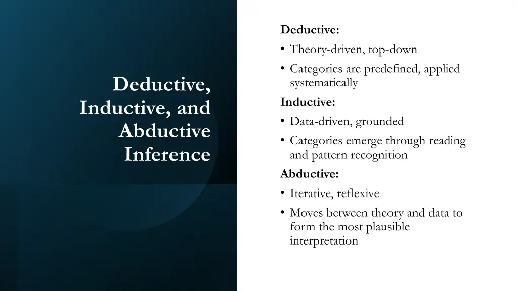 deductive theory driven top down categories