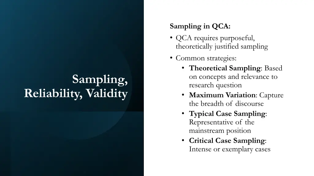 sampling in qca qca requires purposeful
