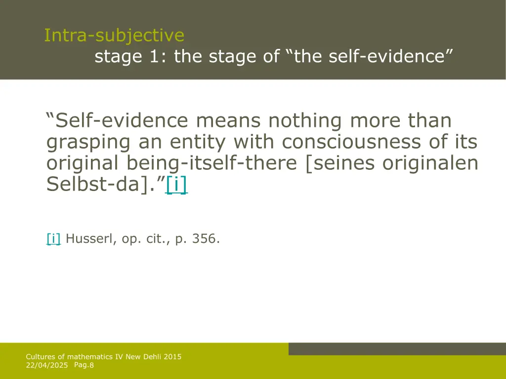 intra subjective stage 1 the stage of the self