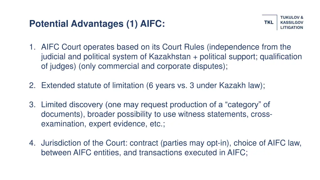 potential advantages 1 aifc