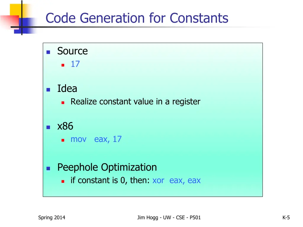 code generation for constants