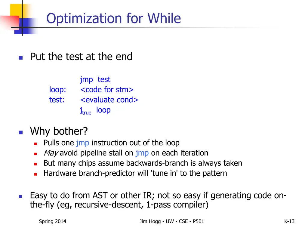 optimization for while