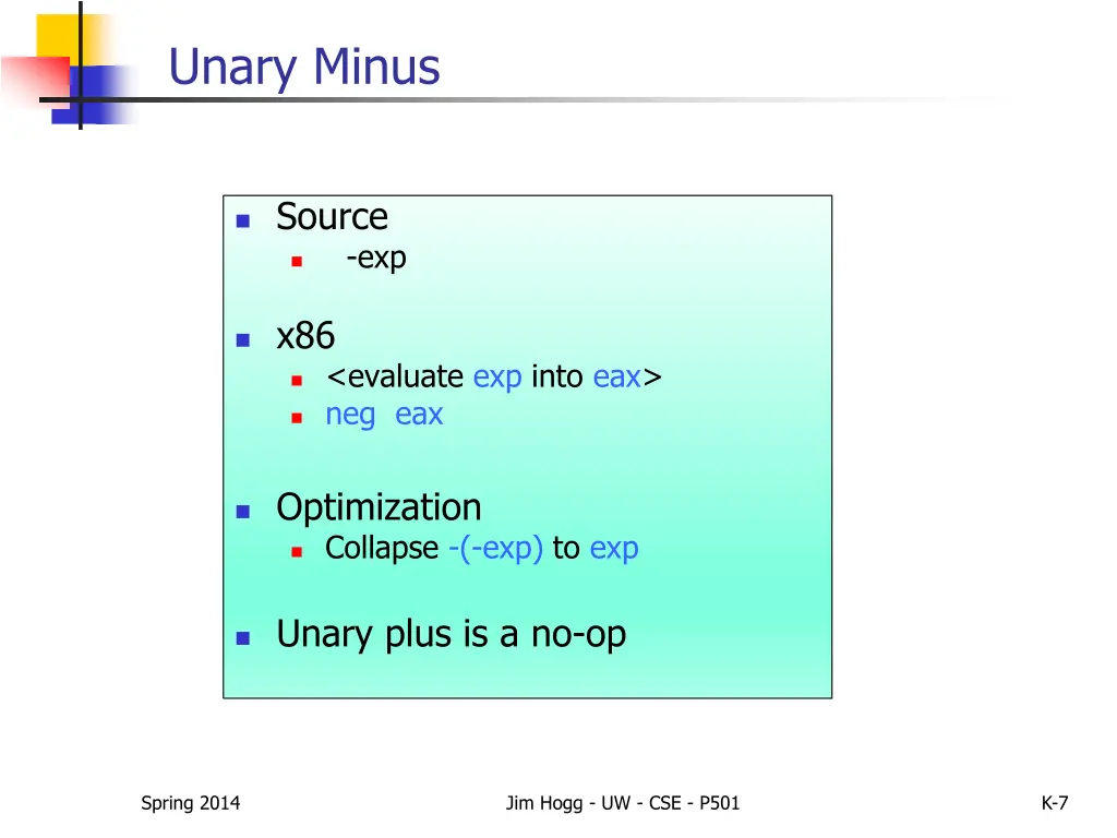 unary minus