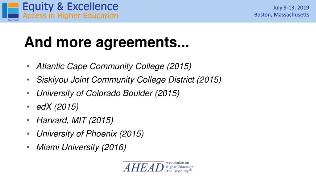 and more agreements