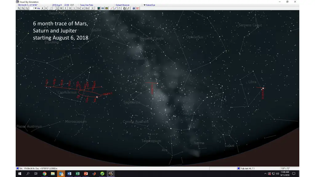 6 month trace of mars saturn and jupiter starting