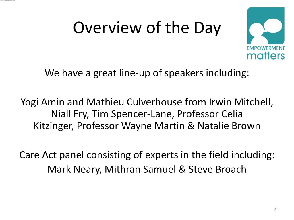 overview of the day